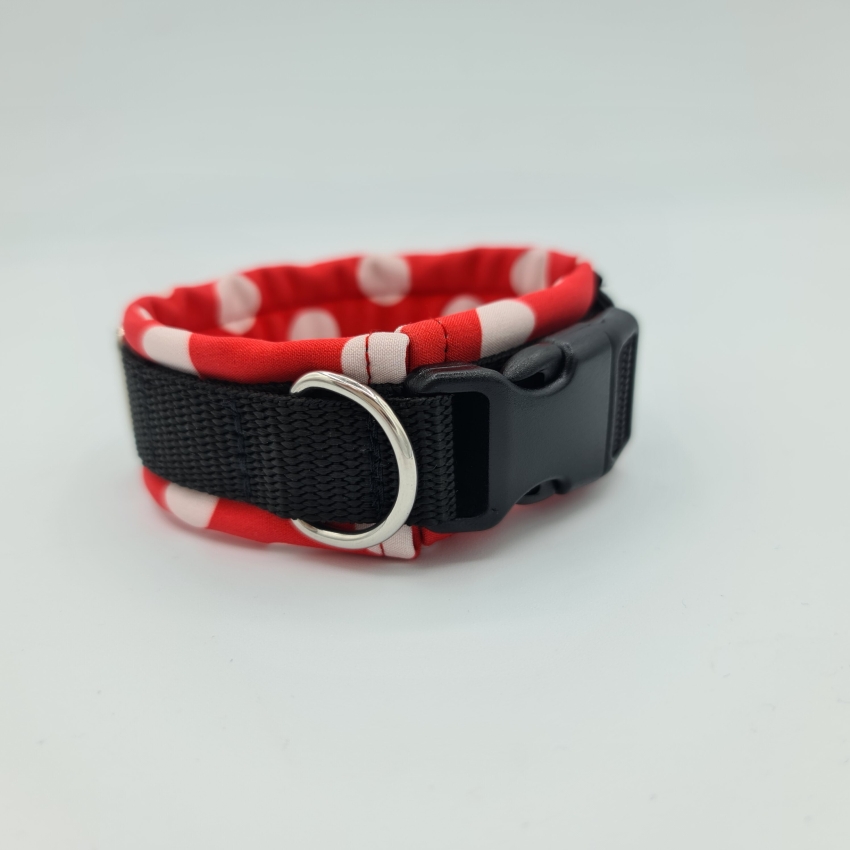 Halsband schwarz & rot mit weißen Punkten